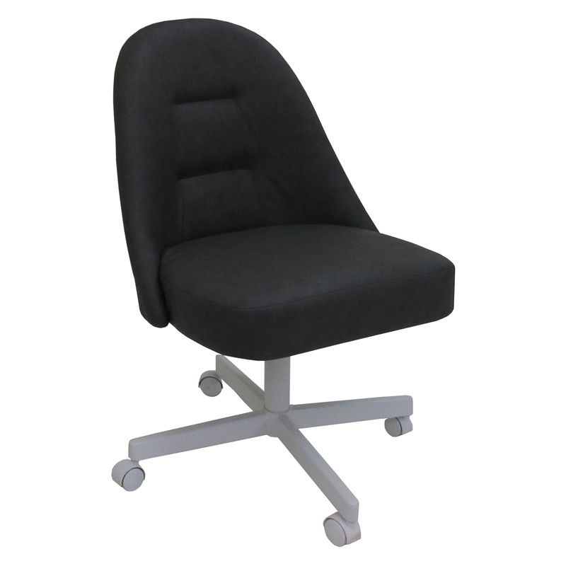 M-235 Dinette Swivel Metal Caster Chairs - Crackle Glass - Grey Vinyl - White
