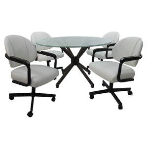 m-70 dinette swivel metal caster chairs - crackle glass - white vinyl - black