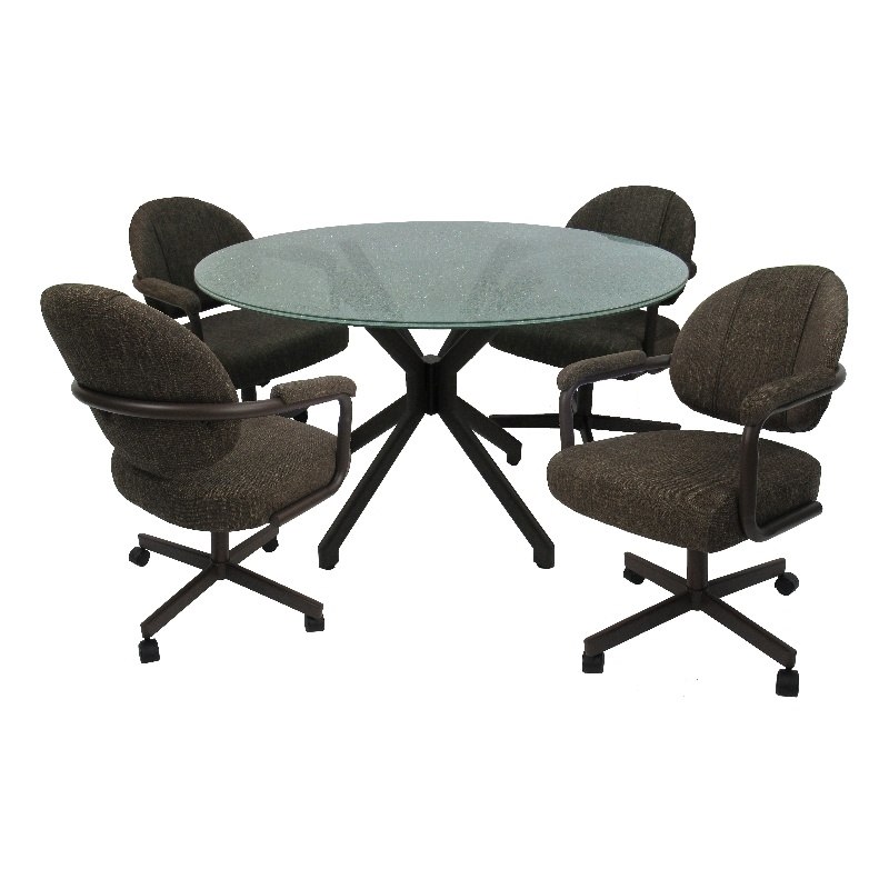 M-70 Dinette Swivel Metal Caster Chairs - Crackle Glass - Sanora Brown - Coffee