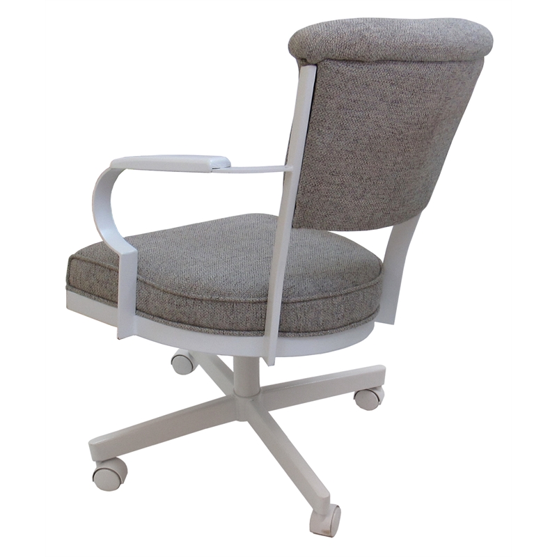 Miami Swivel Dining Caster Chair - Portwood Ash Fabric - White Metal