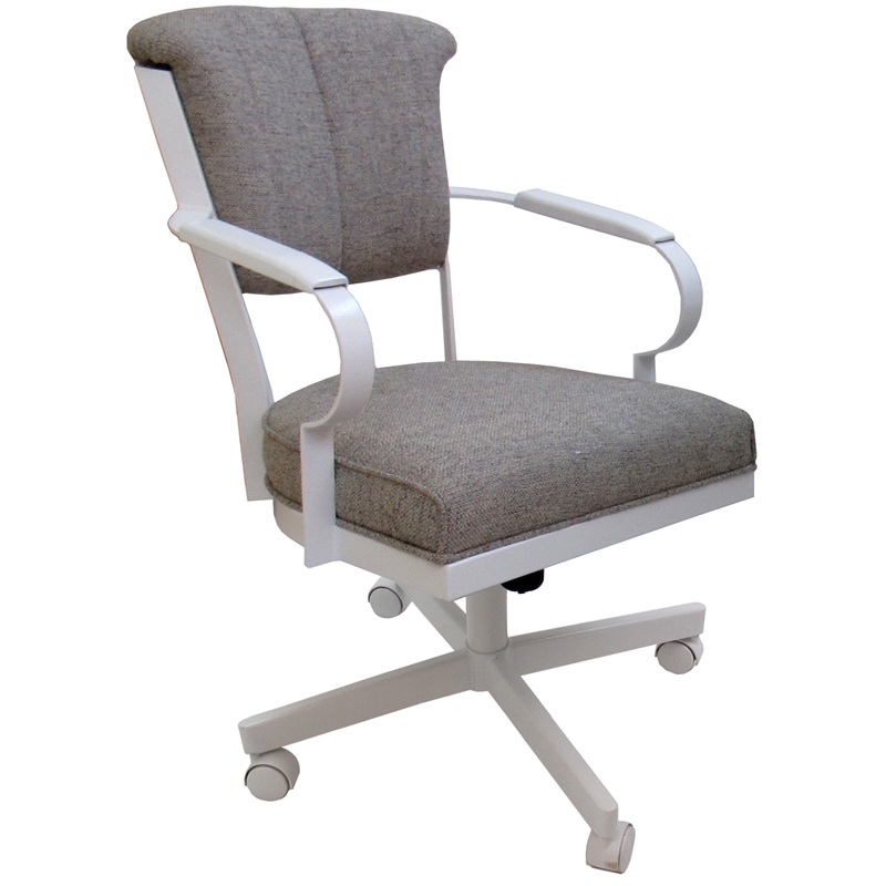 Miami Swivel Dining Caster Chair - Portwood Ash Fabric - White Metal