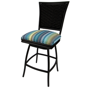 Outdoor Counter Patio Bar Stool 26&quot Erin Armless - Aqua (Blue) Stripe - Black