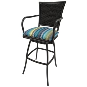Outdoor Extra Tall Patio Bar Stool 34&quot Erin - Aqua (Blue) Stripe - Black