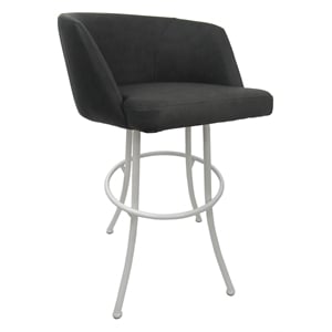 Swivel Counter Stool 26&quot Seat - Joey - Moonstone Charcoal Vinyl - White Metal