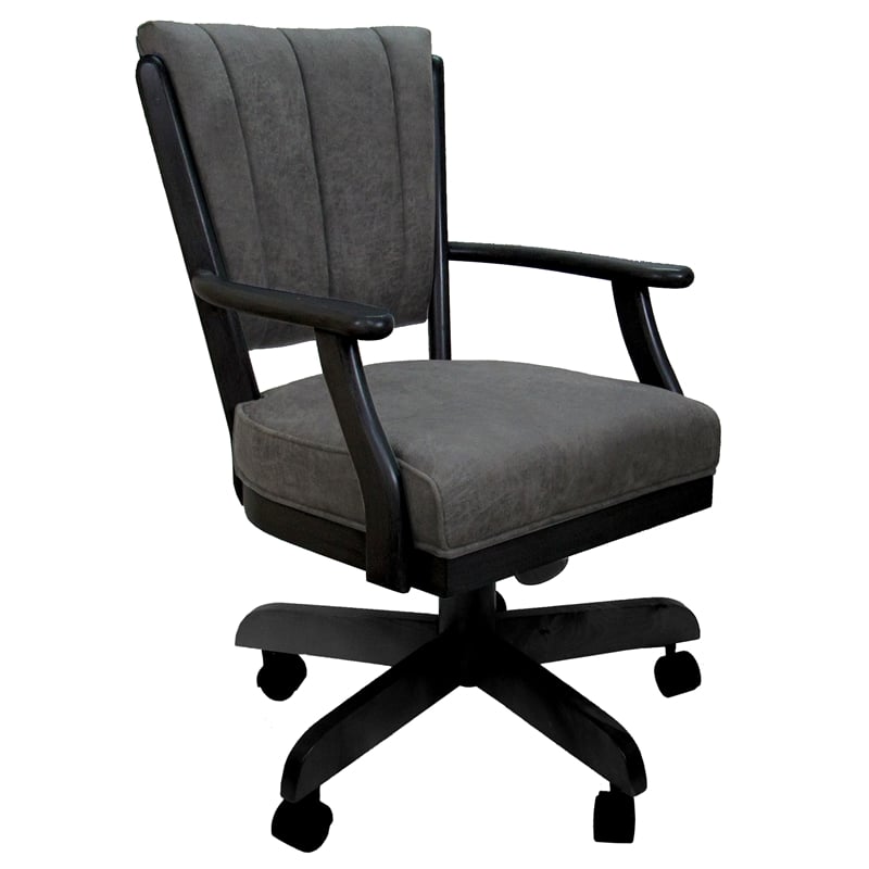 Classic Caster Solid Wood Dining Chair - NW Elk Charcoal Fabric - Black Wood
