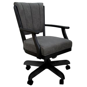 Classic Caster Solid Wood Dining Chair - NW Elk Charcoal Fabric - Black Wood