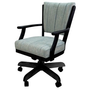 Classic Caster Solid Wood Dining Chair - Watusi Aquatint Teal Fabric -Black Wood