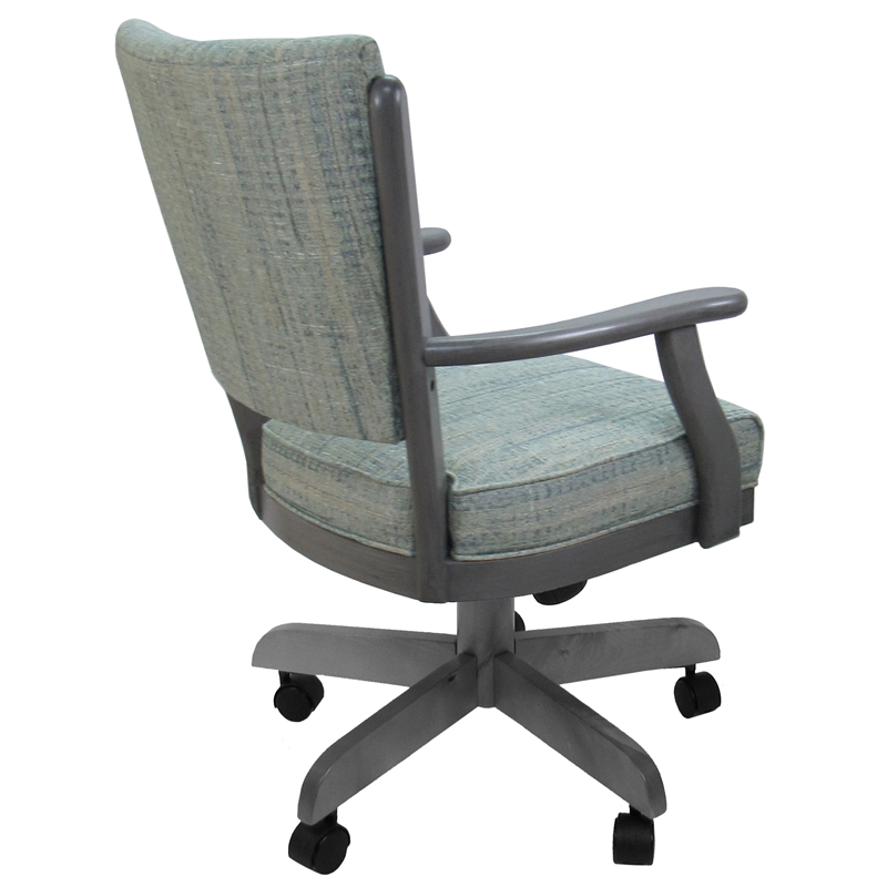 Classic Caster Solid Wood Dining Chair - Watusi Aquatint Teal Fabric - Gray Wood