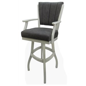 Classic Counter 26&quot Solid Wood Bar Stool - Northwest Elk Charcoal Fabric - White
