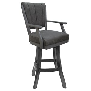 Classic Solid Wood Bar Stool 30&quot Seat -Northwest Elk Charcoal Fabric - Gray Wood