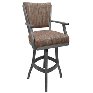 Classic Solid Wood Bar Stool 30&quot Seat - Watusi Madder Red Fabric - Gray Wood