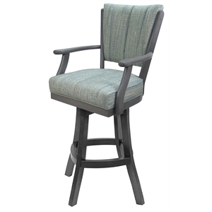 Classic Extra Tall 34&quot Solid Wood Bar Stool - Watusi Aquatint Teal Fabric - Gray