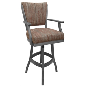 Classic Extra Tall 34&quot Solid Wood Bar Stool - Watusi Madder Red Fabric - Gray