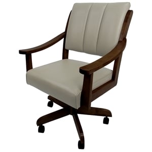 Casa Caster Solid Wood Dining Chair - Ocean Beige Vinyl - Roasted Brown
