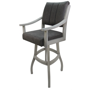 Casa Extra Tall 34&quot Solid Wood Bar Stool - Northwest Elk Charcoal Fabric - White