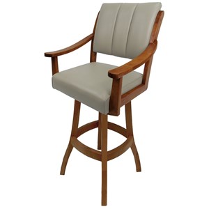 Casa Extra Tall 34&quot Solid Wood Bar Stool - Ocean Beige Vinyl - Honey