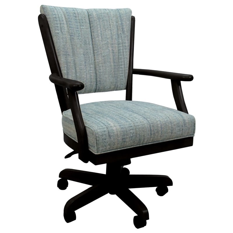 Classic Caster Solid Wood Dining Chair - Watusi Aquatint Teal Fabric - Black
