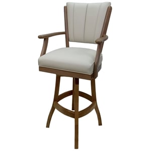 Classic Wood Swivel Counter 26&quot Bar Stool with Arms - Ocean Beige Vinyl - Oak