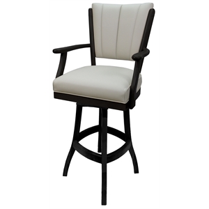 Classic Solid Wood Swivel 30&quot Bar Stool with Arms - Ocean Beige Vinyl - Black
