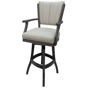 Classic Solid Wood Swivel 30&quot Bar Stool with Arms -Ocean Beige Vinyl - Dark Gray