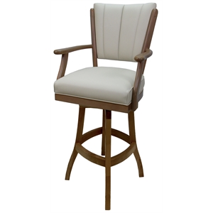 Classic Solid Wood Swivel 30&quot Bar Stool with Arms - Ocean Beige Vinyl  - Oak