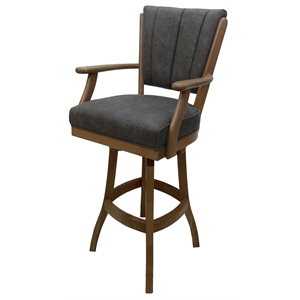 Classic Wood Swivel Extra Tall 34&quot Stool Arms - NW Elk Charcoal Fabric - Oak