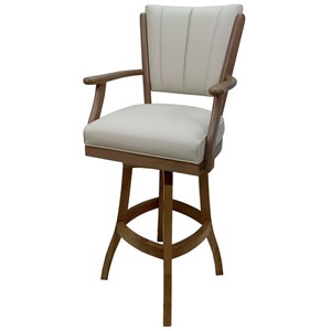 Classic Solid Wood Swivel Extra Tall 34&quot Bar Stool with Arms - Beige Vinyl - Oak