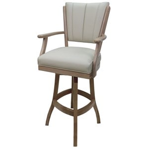 Classic Wood Swivel Extra Tall 34&quot Bar Stool with Arms - Beige Vinyl - Whitewash
