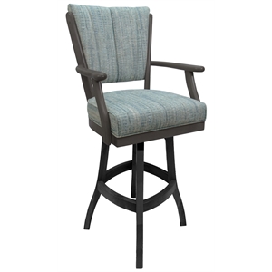 Classic Wood Swivel Extra Tall 34&quot Stool with Arms - Aquatint Teal Fabric - Gray