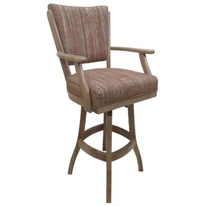 Classic Wood Swivel Extra Tall 34&quot Stool Arms - Madder Red Fabric - Whitewash