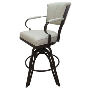 Miami 30&quot Metal Bar Stools on A Base - Ocean Beige Vinyl - Brown