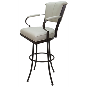 Miami Extra Tall 34&quot Metal Bar Stools on A Base - Ocean Beige Vinyl - Brown