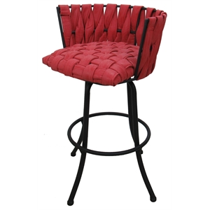 Set of Three (3) Metalona 30&quot Metal Bar Stools - Red Vinyl - Black