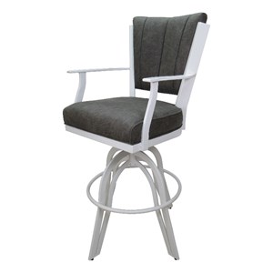 Swivel Tilt Bar Stool 30&quot Seat - Montana - Elk Charcoal Fabric - White Metal