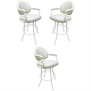 Home Square 26&quot Vinyl Swivel Counter Stool in Beige and White - Set of 3