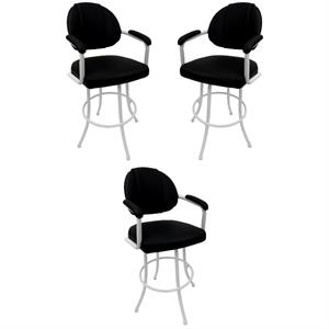 Home Square 30&quot Vinyl Upholstered Swivel Bar Stool in Beige and White - Set of 3