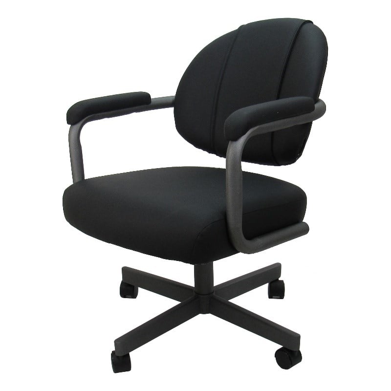Swivel Metal Dining Caster Chair M-70 - Black Vinyl - Grey