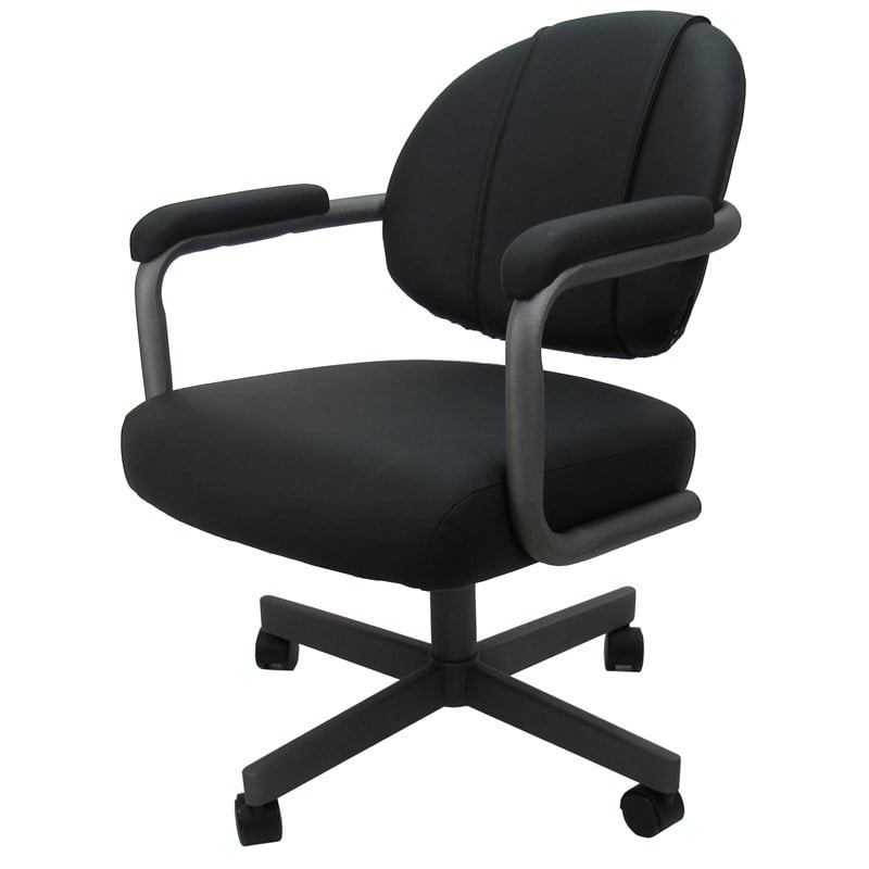 4 - Swivel Metal Dining Caster Chair M-70 - Black Vinyl - Grey