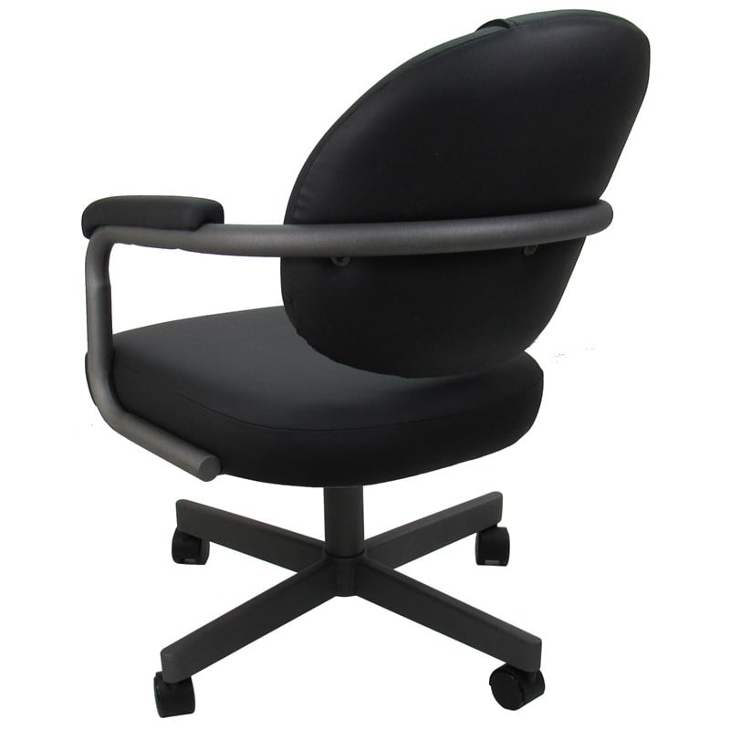 4 - Swivel Metal Dining Caster Chair M-70 - Black Vinyl - Grey