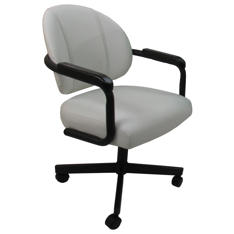 4 - Swivel Metal Dining Caster Chair M-70 - White Vinyl on Black Chairs