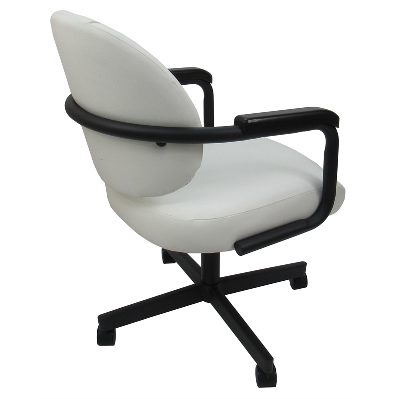 4 - Swivel Metal Dining Caster Chair M-70 - White Vinyl on Black Chairs