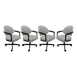 4 - Swivel Metal Dining Caster Chair M-70 - White Vinyl on Black Chairs