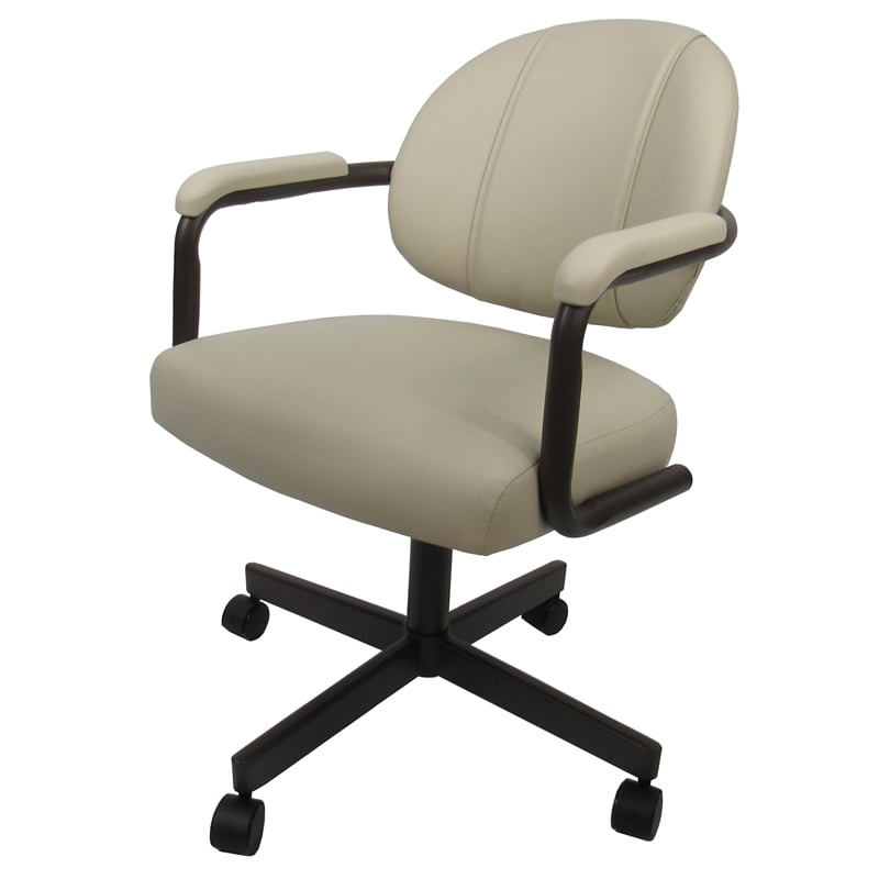 4 - Swivel Metal Dining Caster Chair M-70 - Ocean Beige Vinyl on Coffee Chairs