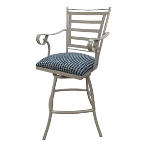 Outdoor Counter 26&quot Bar Stool - Jenna - Blue Fabric - Beige Frame