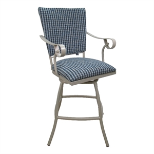 Outdoor Patio Counter 26&quot Swivel Bar Stool - Jenna - Blue Fabric - Beige Frame - Back Pad