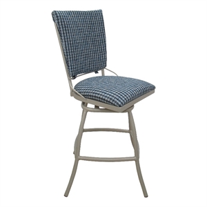 Outdoor Patio Armless 30&quot Bar Stool - Jenna Beige Blue Fabric - Back Pad