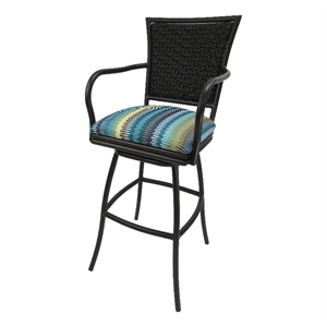 Indoor 30&quot Bar Stool Erin - Aqua Blue Sun Stripe - Brown Frame