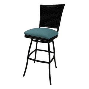 Indoor 30&quot Bar Stool Erin without Arms - Black Frame - Aqua Blue Stripe