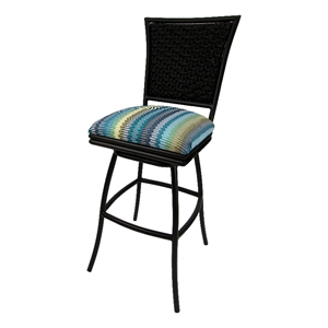 Indoor 30&quot Bar Stool Erin without Arms - Black Frame - Aqua Blue Stripe