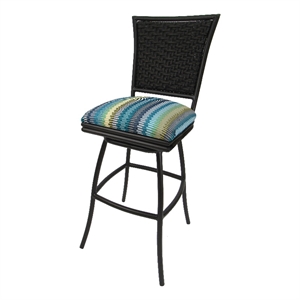 In/Outdoor 30&quot Bar Stool Erin without Arms - Aqua Sun Stripe Fabric -Brown Frame